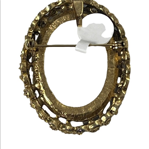 Vintage Ceramic Cameo (transfer) Bead gold ornate pendant brooch - Picture 6 of 6